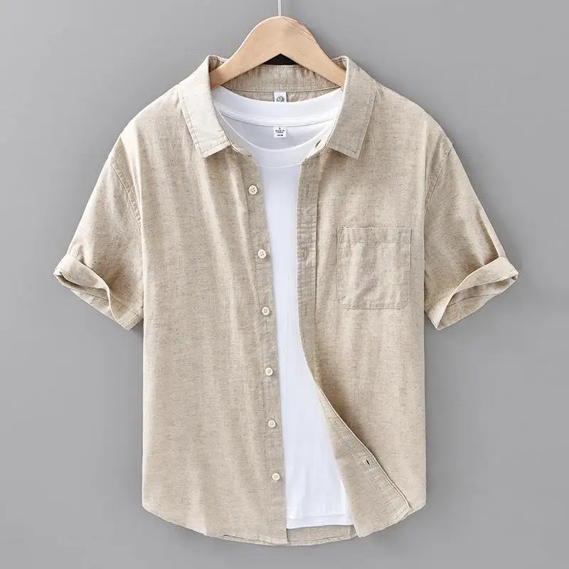 

Thin Cotton Linen Shirt Short Sleeve Casual Style Washed Finish Other Material Composition Pocket Detail Summer Collection