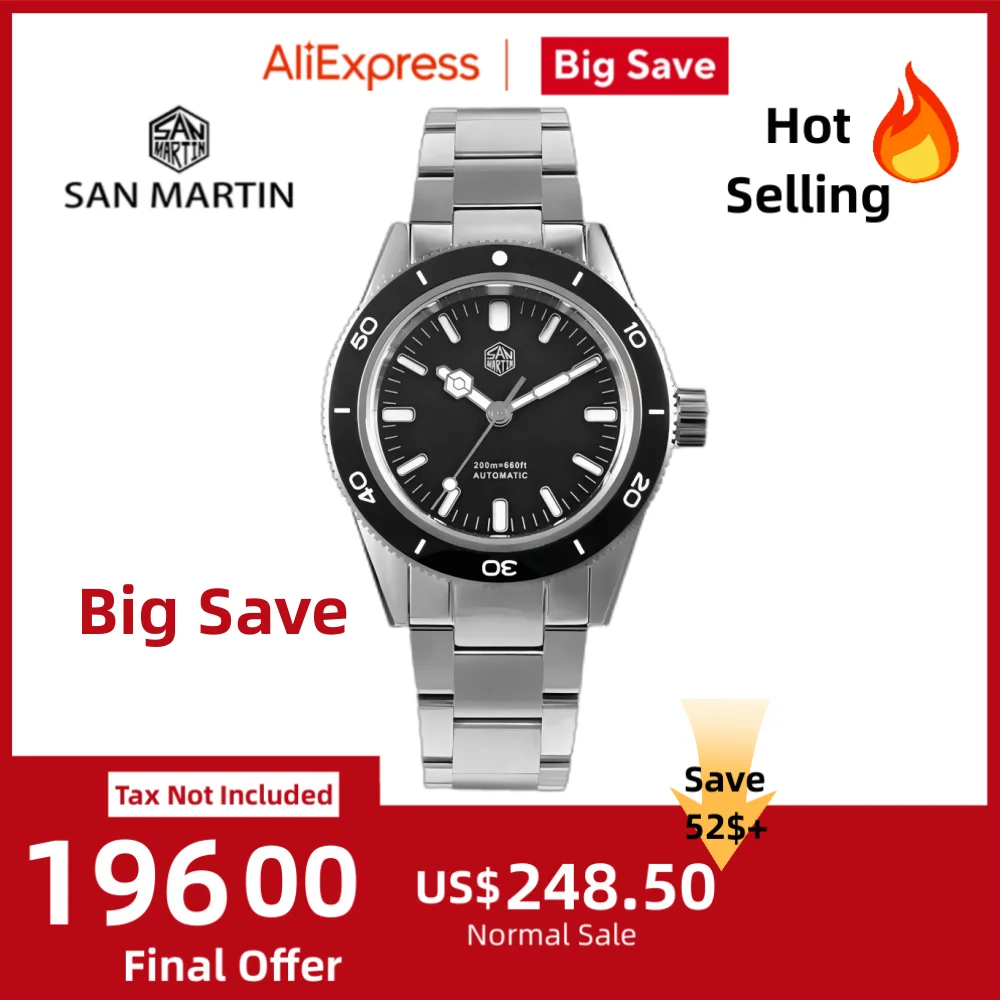 

San Martin 39.5mm YN55 Diving Watch For Men Automatic Wristwatch 20Bar Sapphire Glass BGW-9 Luminous Coating SN0051-2