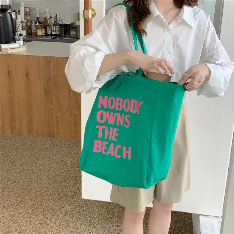 

Simple Canvas Bag Letter One-shoulder Korean Version Literary Schoolgirl Large Capacity Handheld Shopping Bags