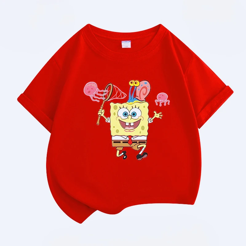 

SpongeBob SquarePants Children's Cartoon Printed T-shirt Summer Fashion Breathable Cotton Casual Short Sleeve Top