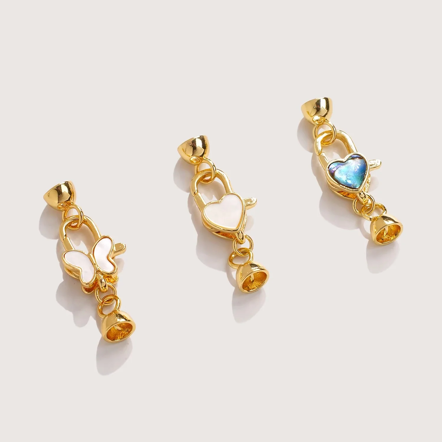 18K Gold Plated Mother-of-Pearl Double Loop Clasp, Necklace & Bracelet Connector, Bead Cap Connectors