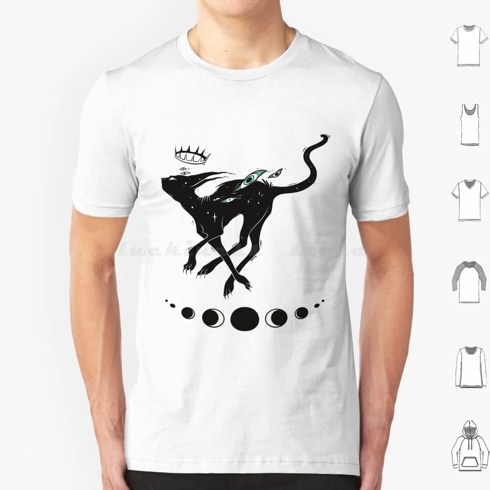 Cute Black Cat Running T Shirt Big Size 100% Cotton Cat Cats Black Cat Witchy Witch Surreal Many Eyes Eyes Creepy Cool Strange