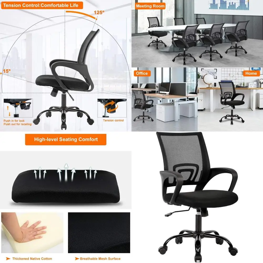 

Эргономичное офисное кресло с сетчатой спинкой и поясничной поддержкой, регулируемое, поворотное, для домашнего стола, игр и комфортного использования для мужчин и женщин (B)