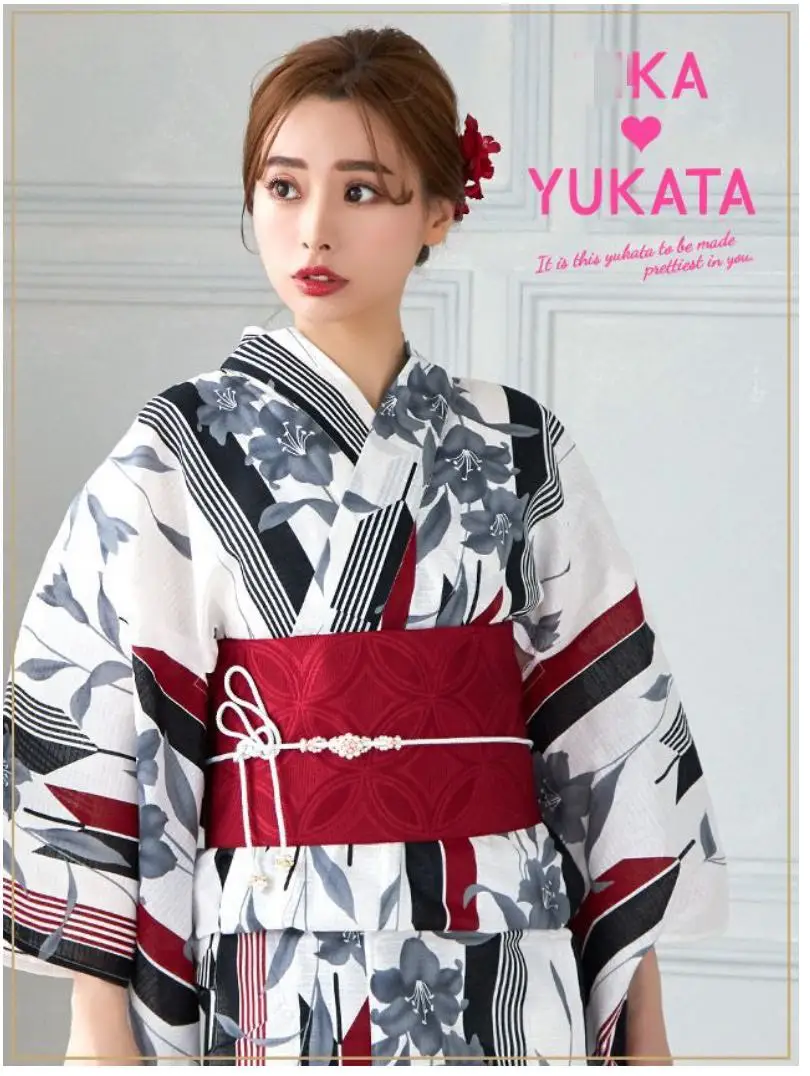 Japanese Kimono Yukata Women's Traditional Style Pure Cotton Fabric Travel Photo Clothing
