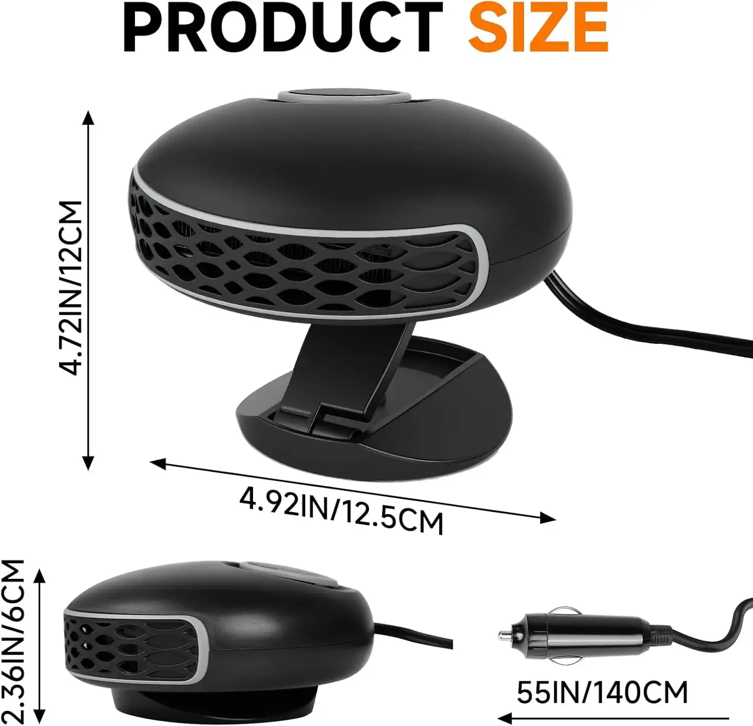 12V 150W Fast Heating Car Heater, Portable Defroster Fan with 360° Rotary Base, Plug-in Windshield Defogger for Vehicle RV SUV