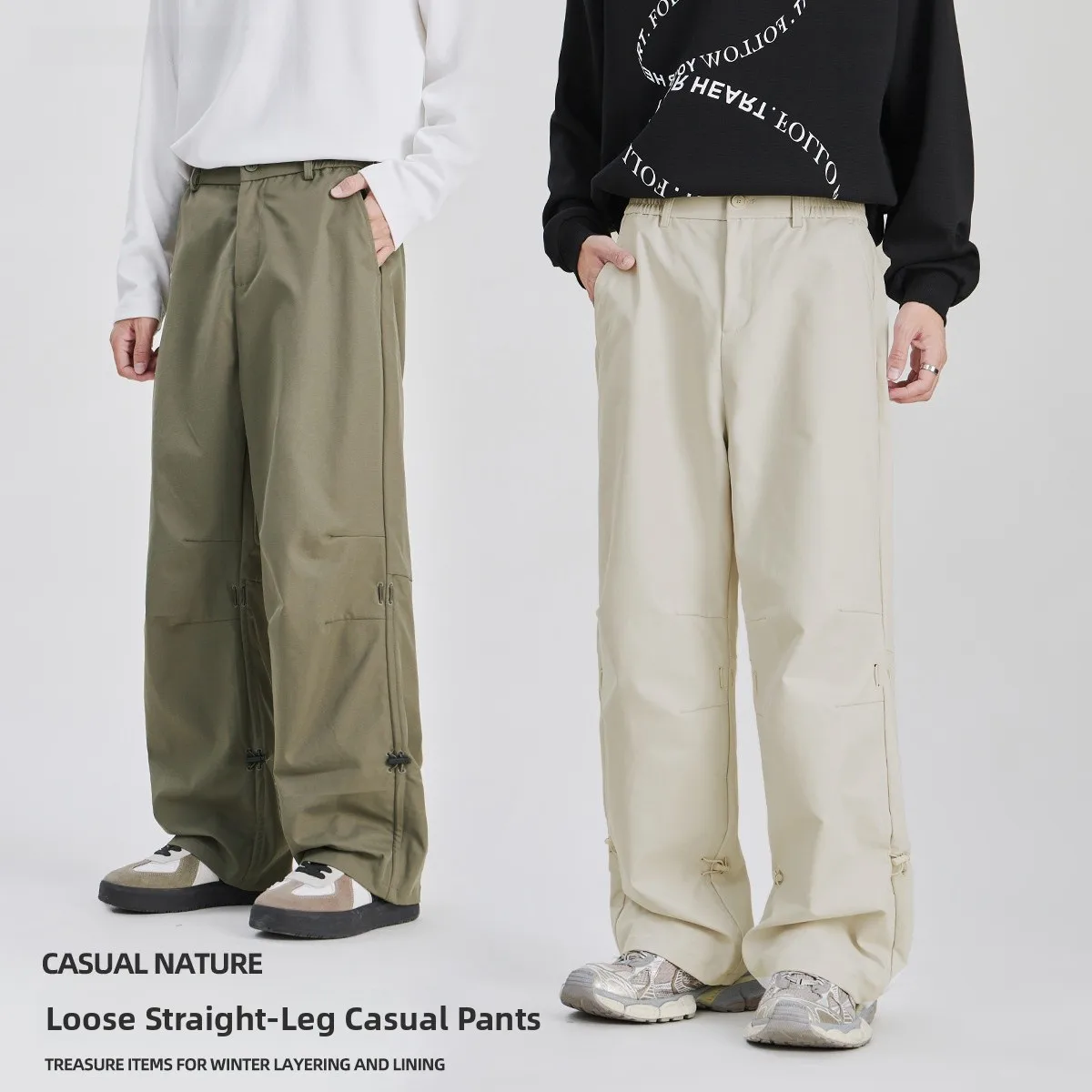 

Faionable Urban Men's Workwear Pants Loose Straight Leg Elastic Waist Casual Autumn Winter New Sle APO Men's Clothing