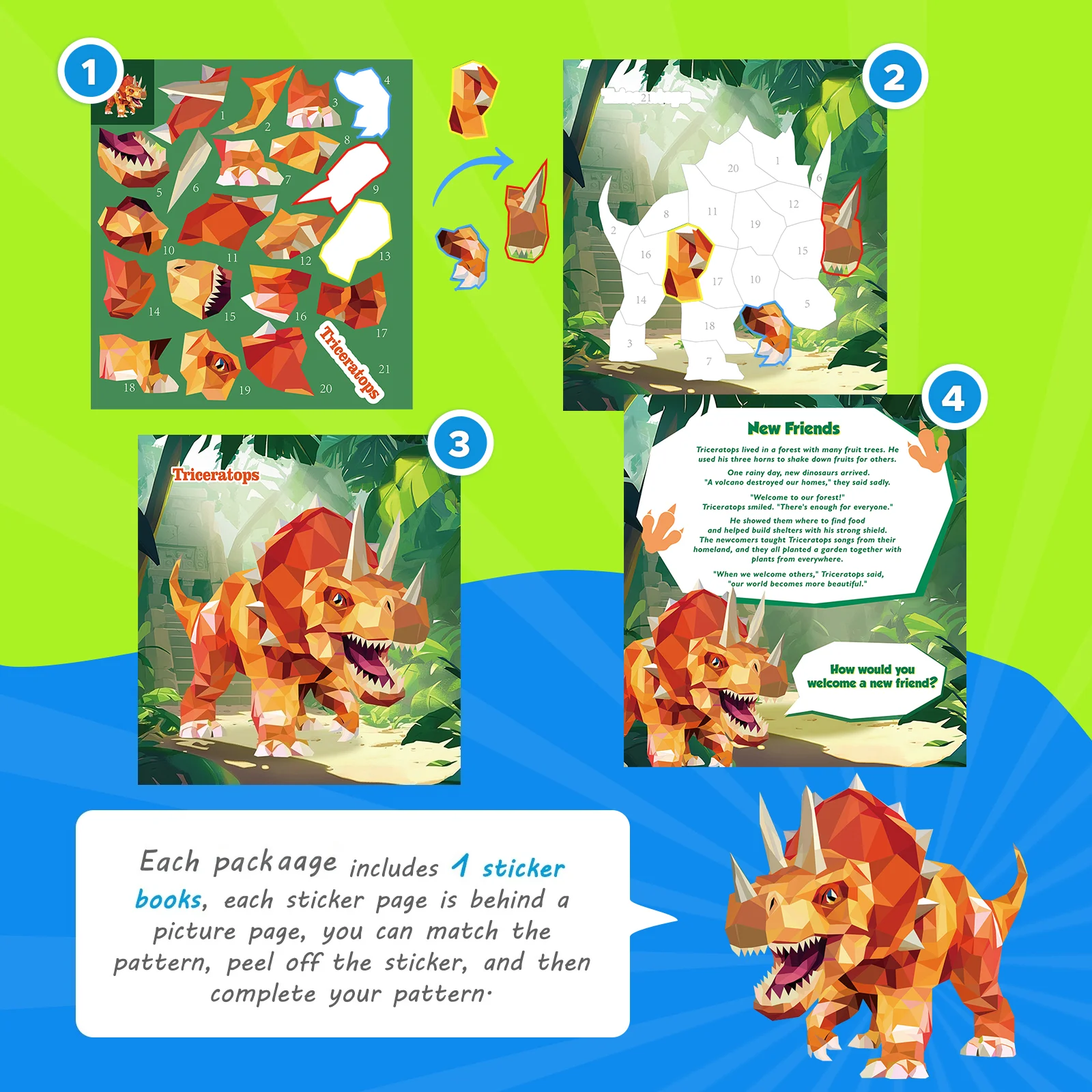 1PCS Children's Stickers Book Dinosaur Sticker By Number Montessori Early Educational Toy For Toddlers Sticker Puzzle Book
