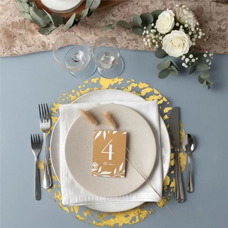 Gold Disposable Placemats(100 PCS), 13 Inch Mesh Round Foil Table Mats For Party, Wedding, Home Decor Gold Plates