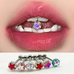 Glitter Sequin Star Tongue Ring Mixed Color Stainless Steel Tongue Piercing Barbell Women Sexy Body Jewelry Gift Wholesale