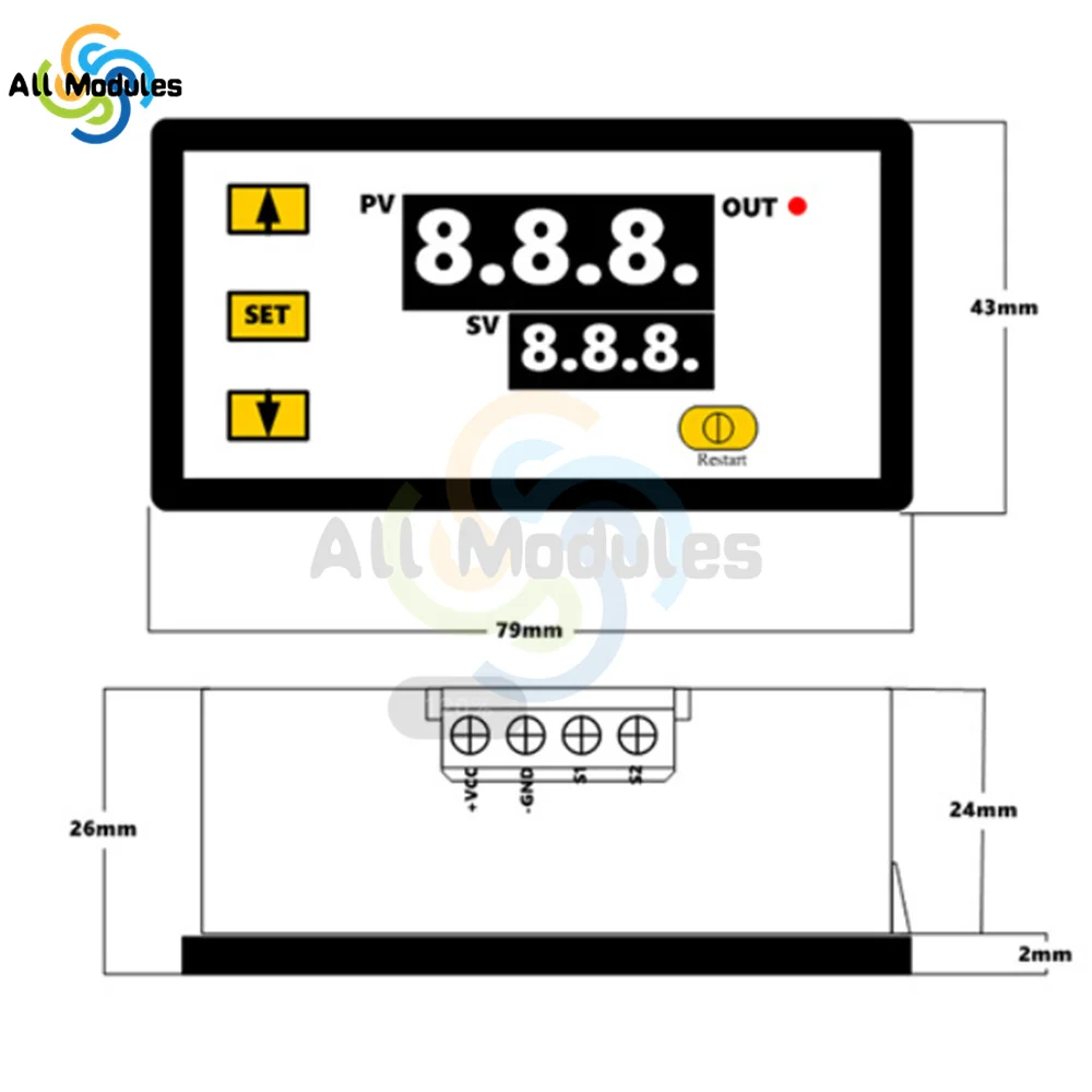 W3230 Digital Temperature Control LED Display Thermostat With Heat/Cooling Control Instrument 12V 24V AC110-220V Probe line 20A