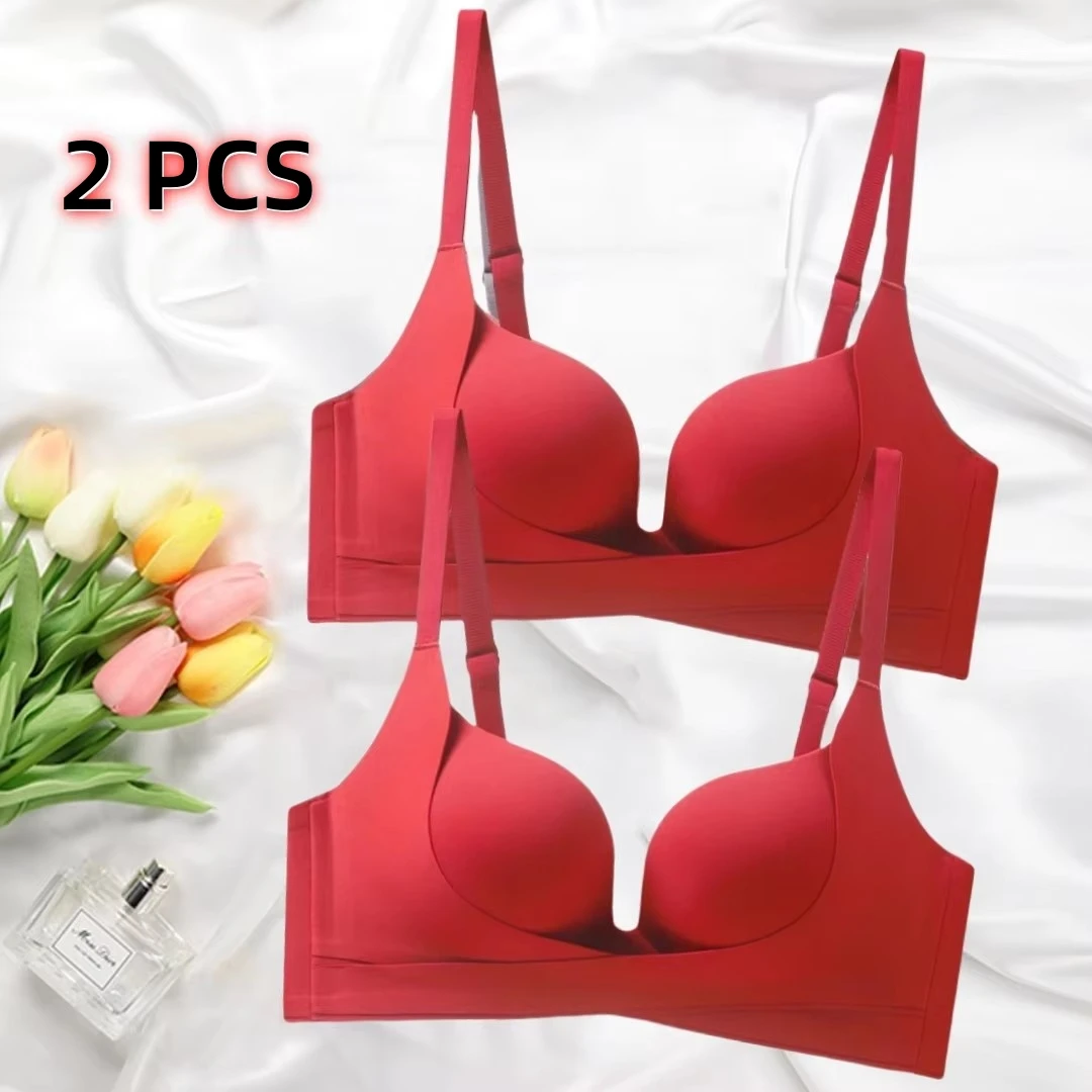 Women's Breast Small Chest Without Steel  Comfortable Upper Bra Rings Palm 2 PCS Adjustable Cup Pull-up Push-up