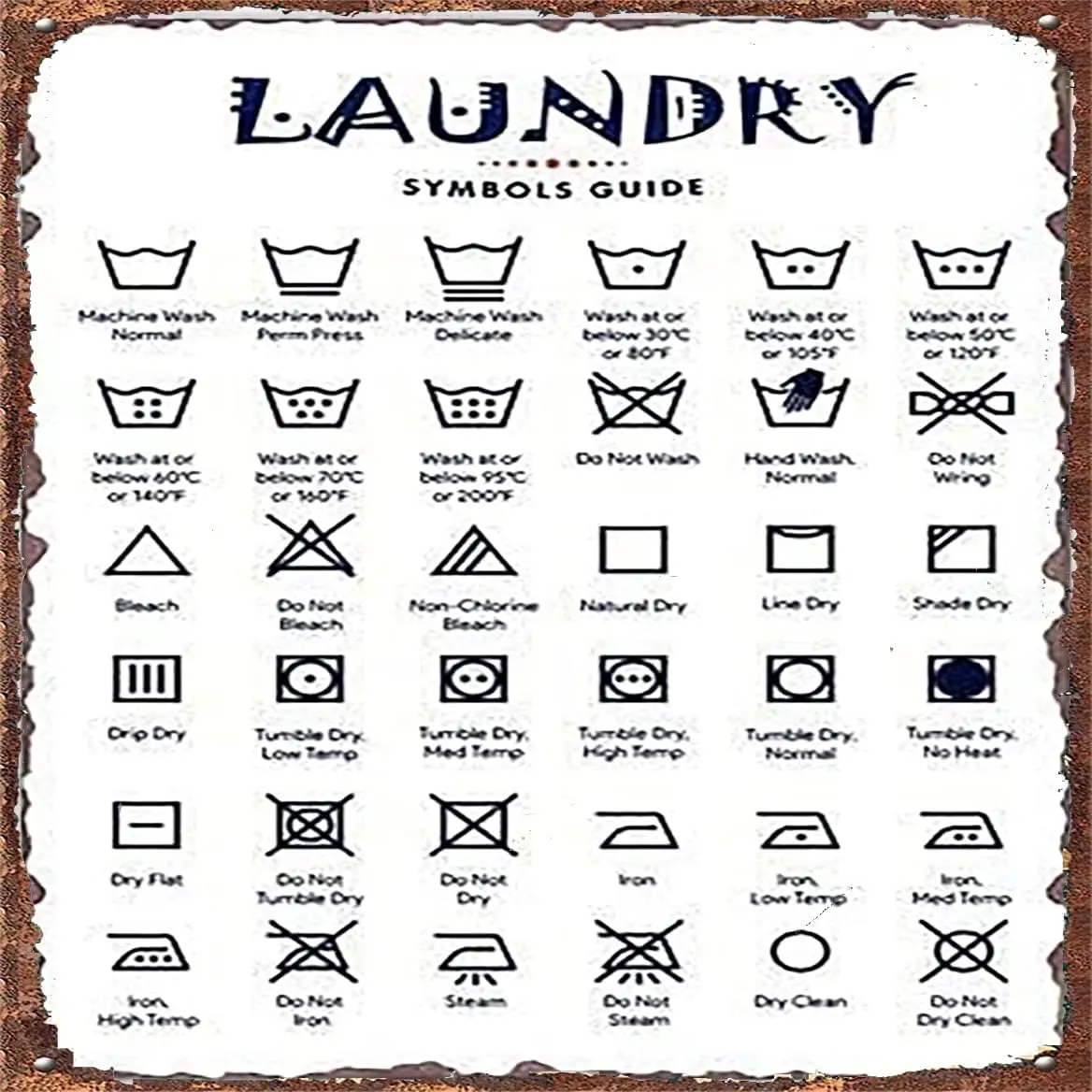 Metal Poster Plaque Laundry Symbols Guide Vintage Metal Tin Sign Vintage Metal Tin Signs Home Bar Shop Decorations Coffee Sign G