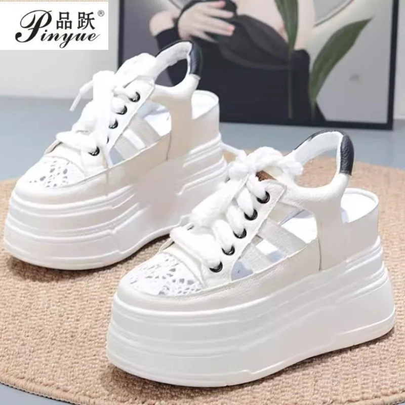 

7cm 10CM 12CM Fashion Platform Wedge Flats Summer white Color High Brand Hollow Genuine Leather Women Sandals Shoes Pumps 34-40