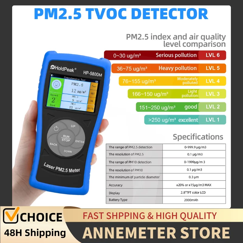 

PM2.5 Sensor HP-5800M PM2.5 Air Quality Monitor for Testing PM 2.5, PM1.0, PM10, Suitable for Indoor/Outdoor/Bedroom/Office