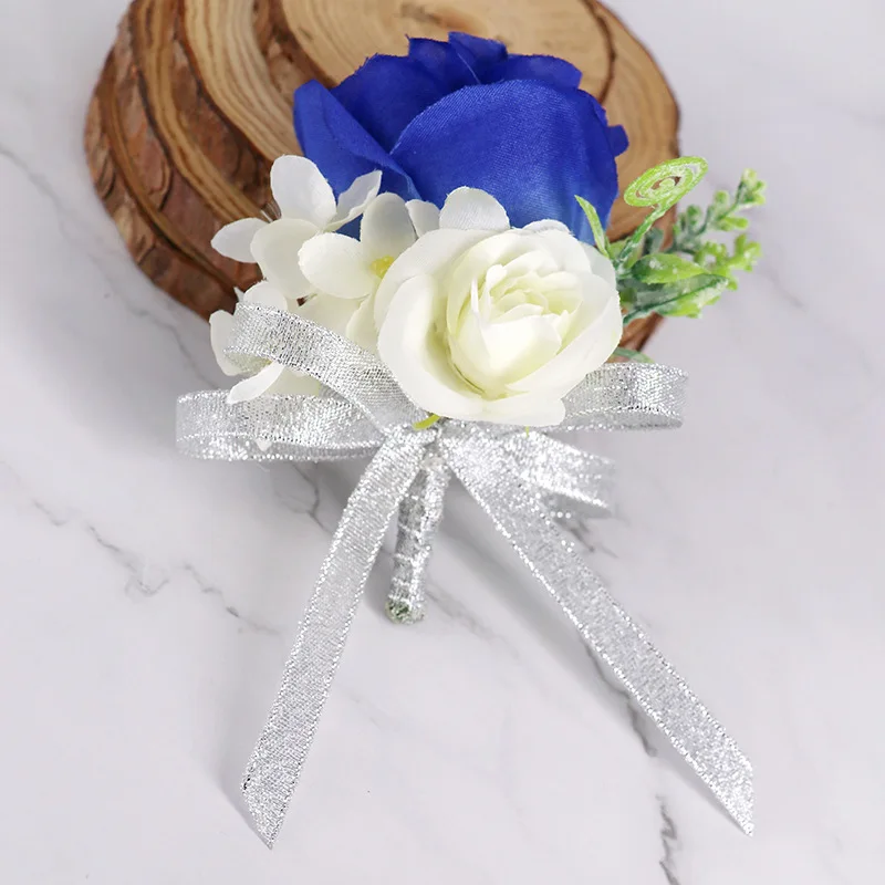 เจ้าสาวแต่งงานใหม่และเจ้าบ่าว Corsage Royal Blue Corsage น้องสาวดอกไม้ไหมเทียมดอกไม้ H1315