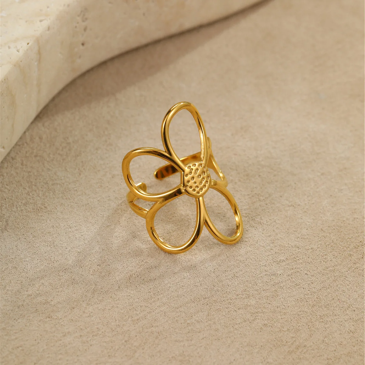Ars جوفاء زهرة حلقة مطابقة قرط الاذن المرصع للنساء مطلية بالذهب الفولاذ المقاوم للصدأ خواتم مفتوحة أقراط لذيذ لا تشويه مجموعات #5
