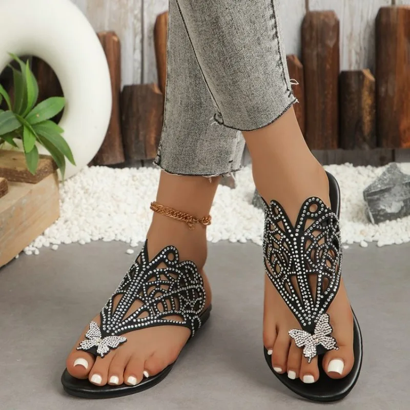 

Women Bohemian Sandals Toe Rhinestone Butterfly Sandals for Women Retro Sandals for Women Ladies Beach Shoes Roman Flip-flops