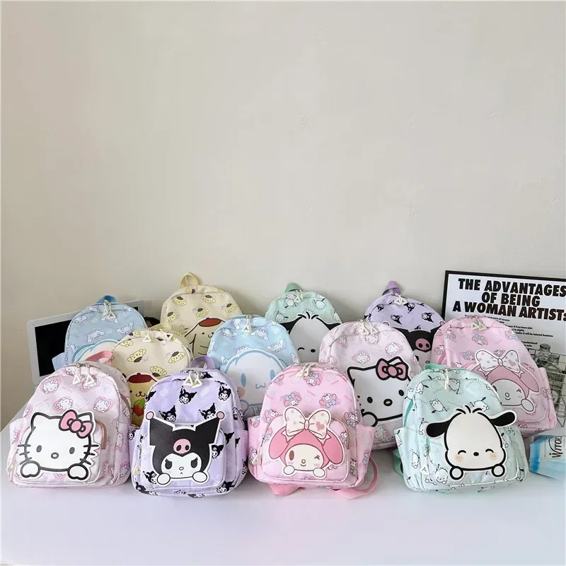 2024 Sanrio Cute Kuromi Melody Cinnamoroll Large Capacity Backpack Boys Girls Cartoon Hello Kitty Kawaii Canvas Schoolbag