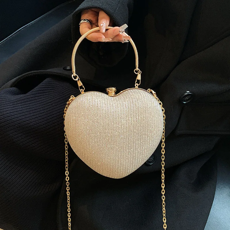 Women's Party Banquet Clutches Wedding Crossbody Bag Heart Shape Bag Fashion Evening Handbags Luxury Chain Strap Shoulder Bags
