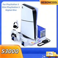 BEBONCOOL S3000 RGB Vertical Stand Cooling Station Controller Charger For PlayStation 5 Slim/PlayStation 5 Digital/Disc