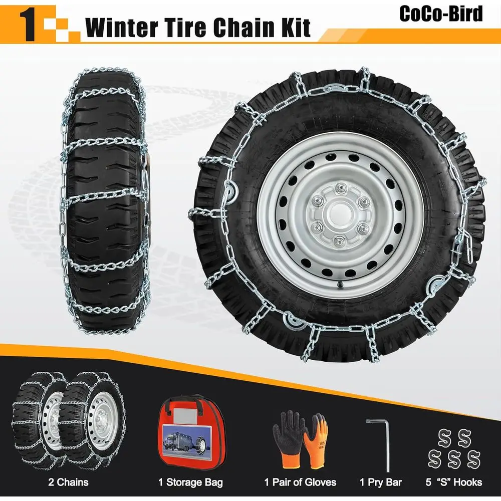 Snow Chains, Thickened and Wear-Resistant High Carbon Steel Anti Slip Tire Chain for Light Truck, Pickups, and SUVs, Set of 2 (2