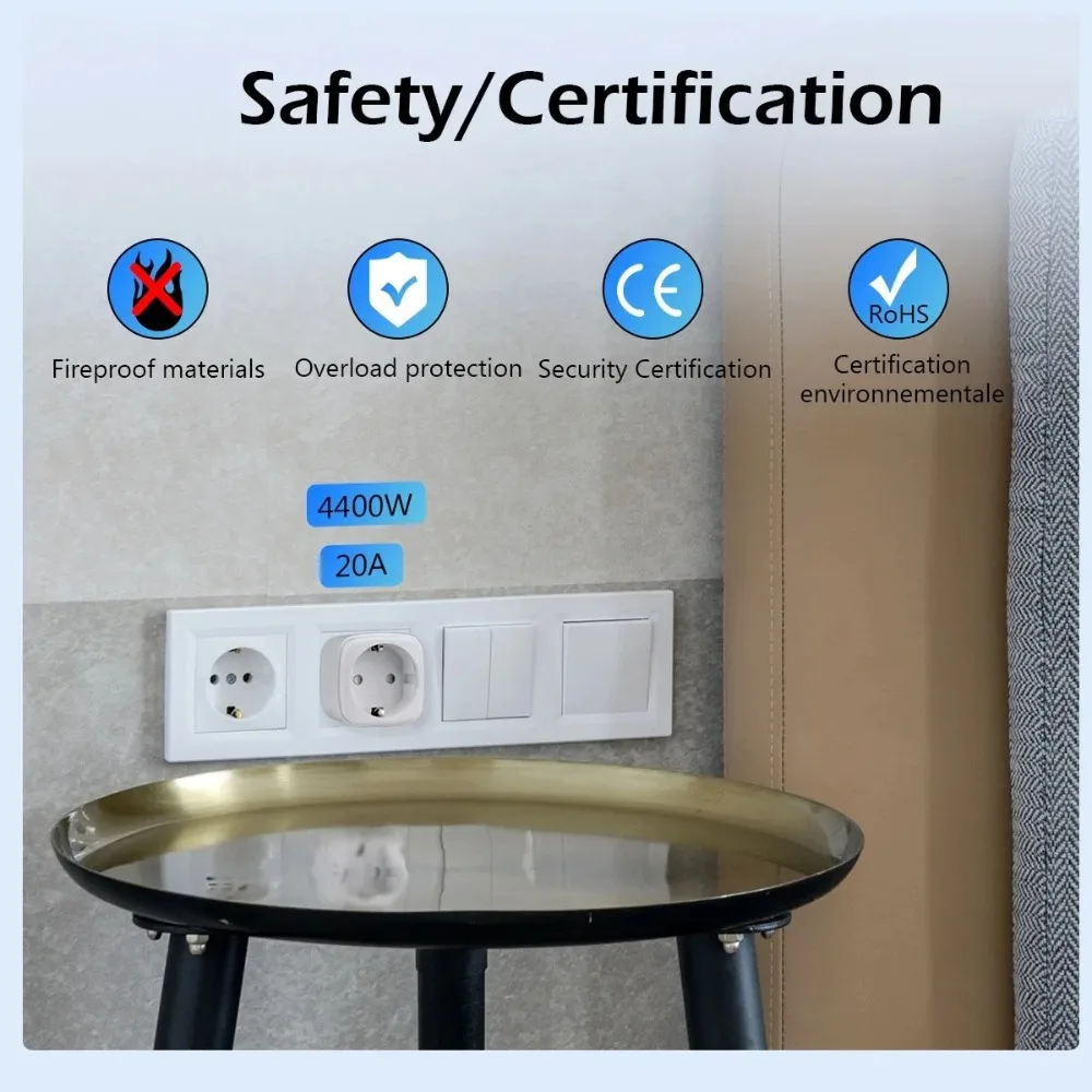 UNKAS 20A EU Smart Plug Tuya Wifi Socket Voice Control Remote for Alexa Yandex Google Home Energy Monitoring Function