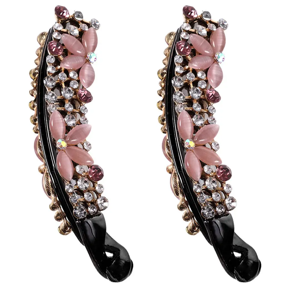 

2Pcs Rhinestone Banana Hair Clips for Women Lightweight Alloy Clips Stylish Accessories for Thick Curly Hair Parties Weddings