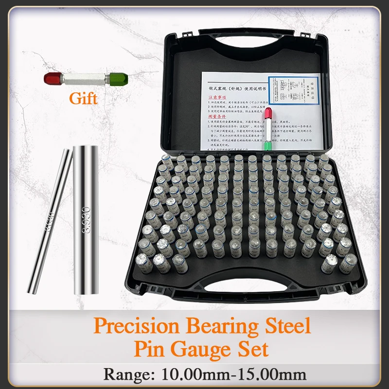 Range 10.00-15.00mm,101pcs,Step 0.01/0.05mm,Precision Steel Pin Gauge Set,Plug Gage for Carpentry and Inspection,Customizable