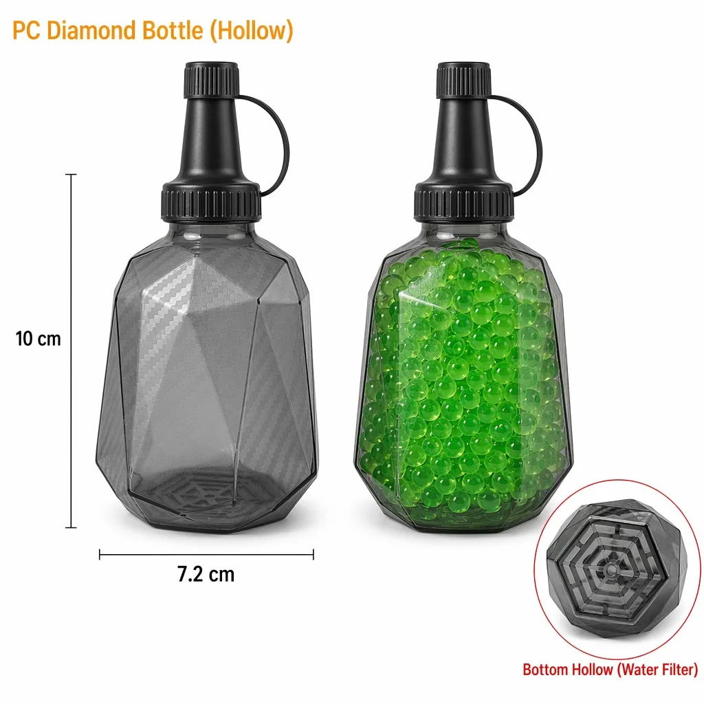 3PCS PC Diamond Bottle Gel Ball Ammo Feeder Bottle Hollow Water Filter Bottom Water Beads Container Refill Bottle Grey