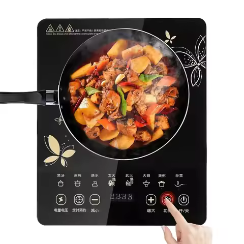 Fogão elétrico de indução magnética, panela quente pequena, fogão de aquecimento, touchpad, prato de fritar, forno de cozinha, doméstico, impermeável, 2200W