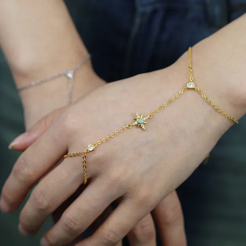 High Quality Wholesale Factory Price Fashion Women Jewelry Gold Color Cute Lovely Starburst North Star Charm Hand Chain Bracelet