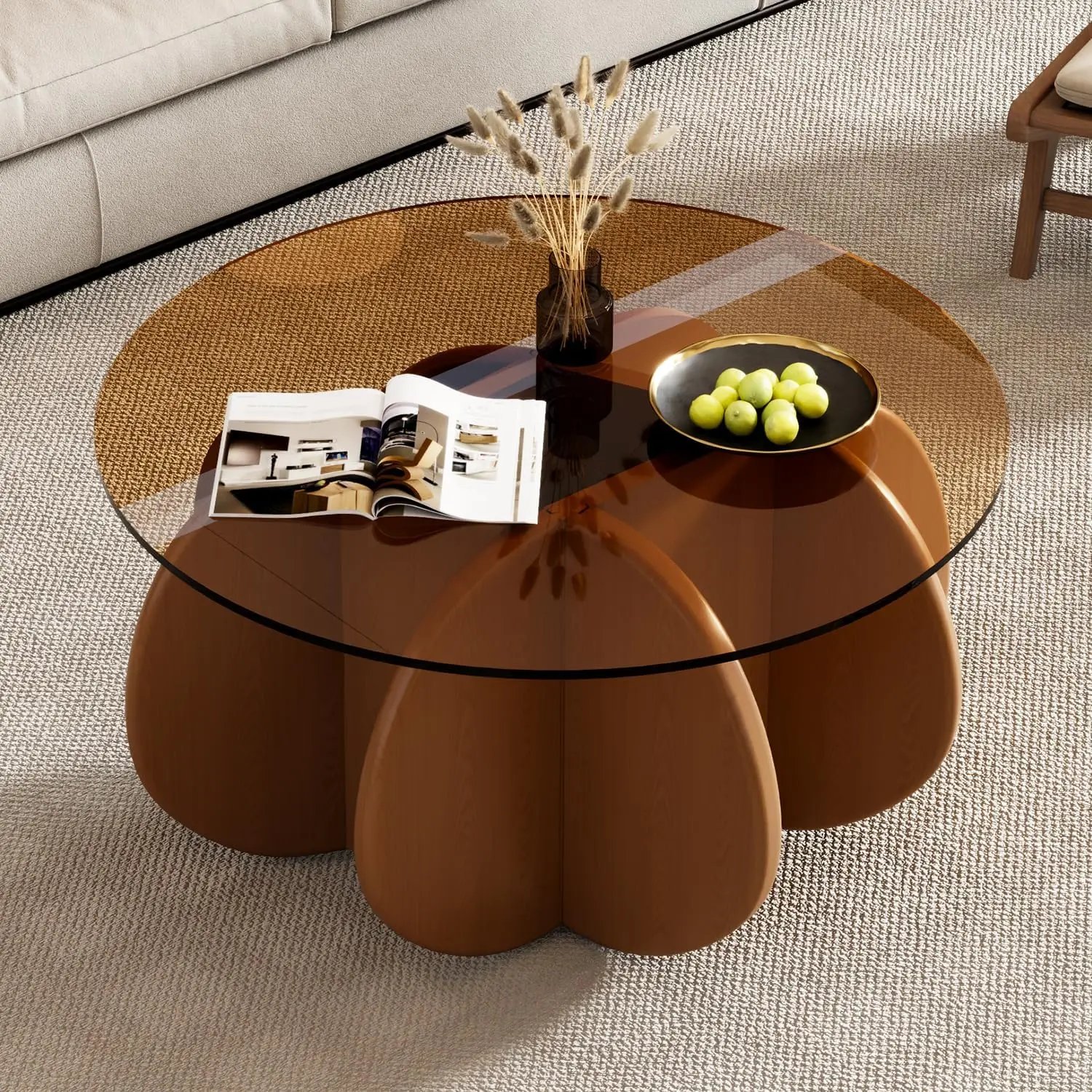 31.5'' round glass coffee table, simple & modern center table with tempered glass-top for small space, modern round coffee table