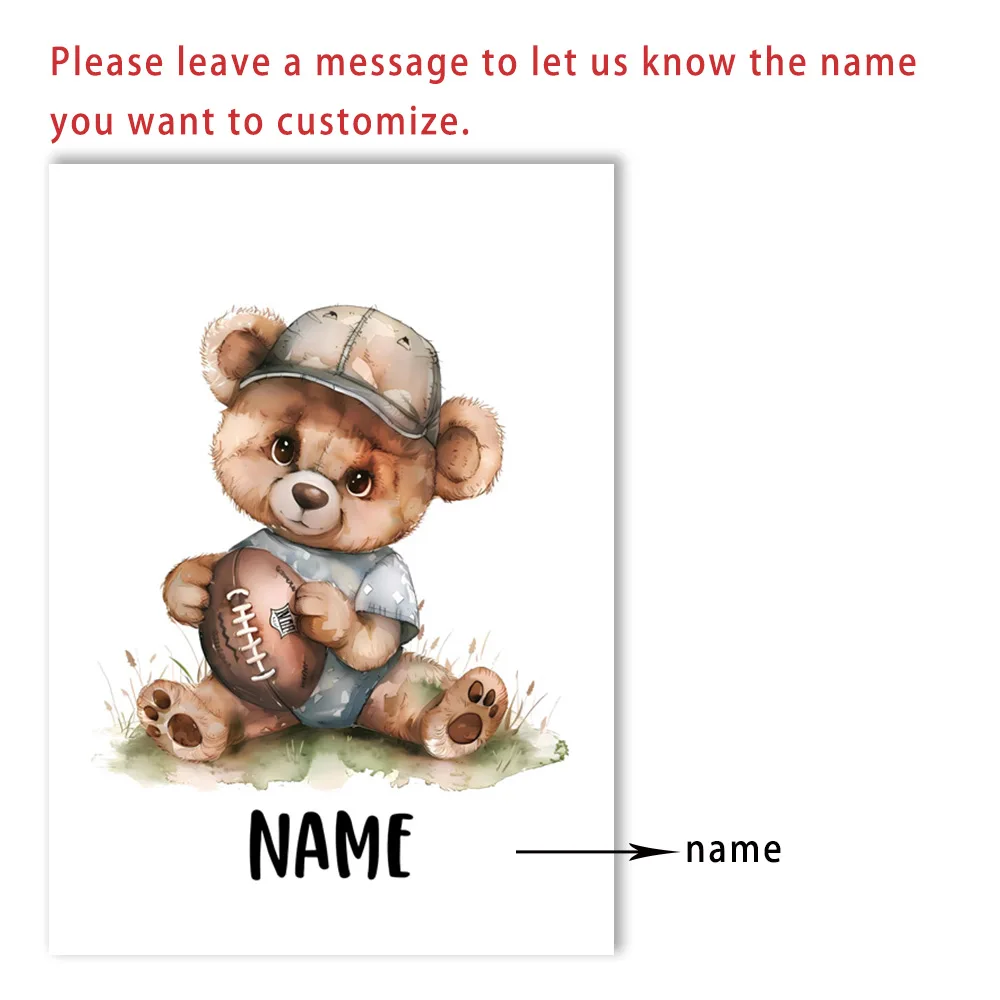 Vintage Teddy Bear Sports Custom Name Wall Art Poster Canvas Painting Nursery Posters And Prints Pictures Kids Room Decoration