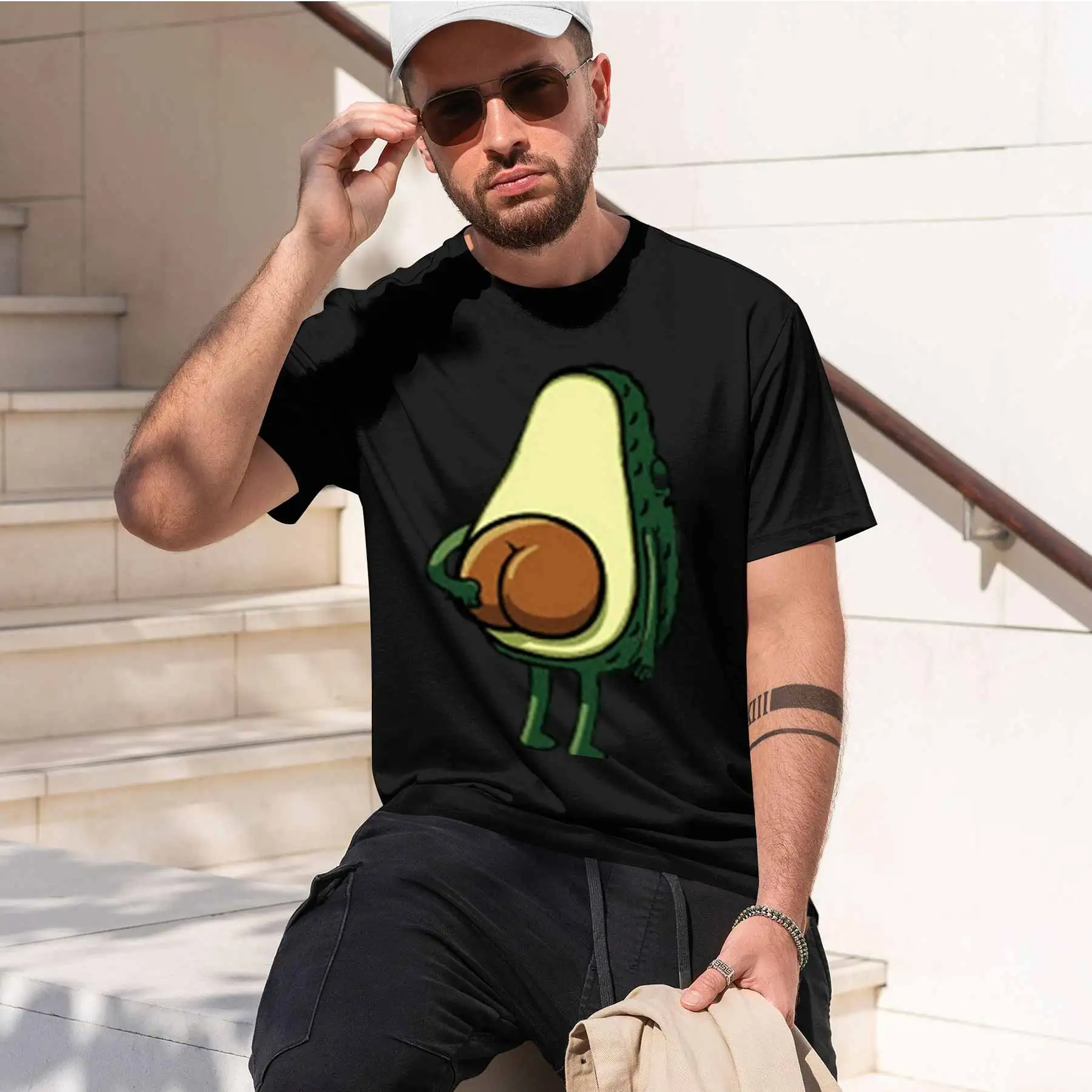 2026 new printed T-shirt Men's Fun Anthropomorphic Avocado Print Short Sleeve T-shirts Casual Loose Tees For Daily Wear