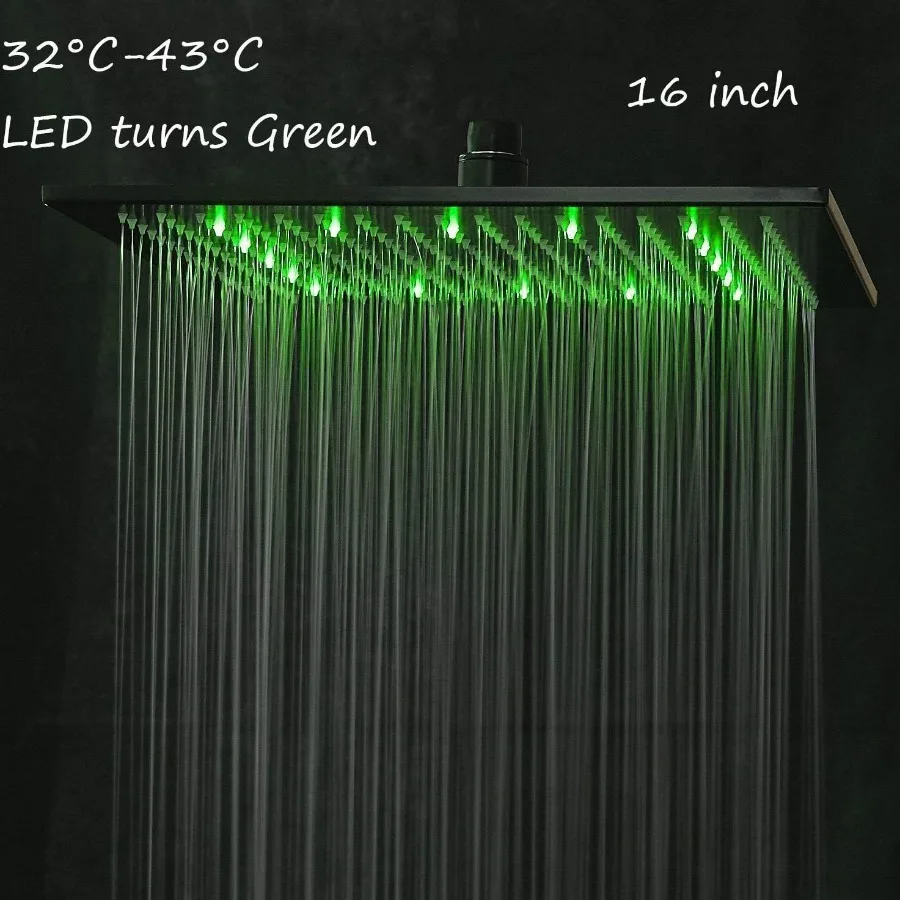 Soffione doccia quadrato a LED da 16 pollici di ricambio con sfera girevole per bagni moderni Finitura in bronzo lucidato a olio Flusso d'acqua regolabile