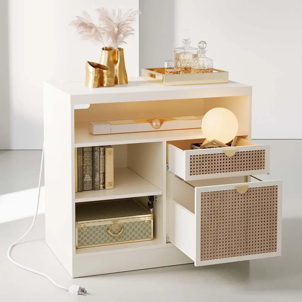 

Деревянный шкаф для документов формата Legal/Letter с замком, розеткой и полками для хранения, дизайн под белый ротанг