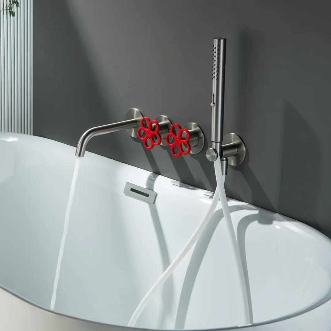 Brushed Nickel Bathtub Faucet Set Widespread Tub Sink Mixer Tap Brass Hot and Cold  Bathtub Shower Faucet with Hand shower Head