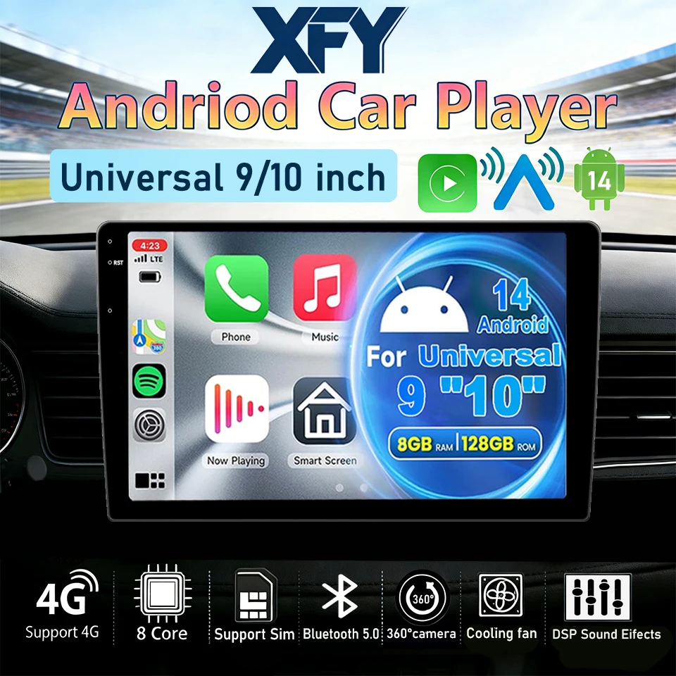 

Автомагнитола Android 14, 8-ядерная, 4G, 64 ГБ, мультимедийная, с Carplay и GPS-навигацией для Toyota, Hyundai, Nissan, Kia, LADA, 9-10 дюймов