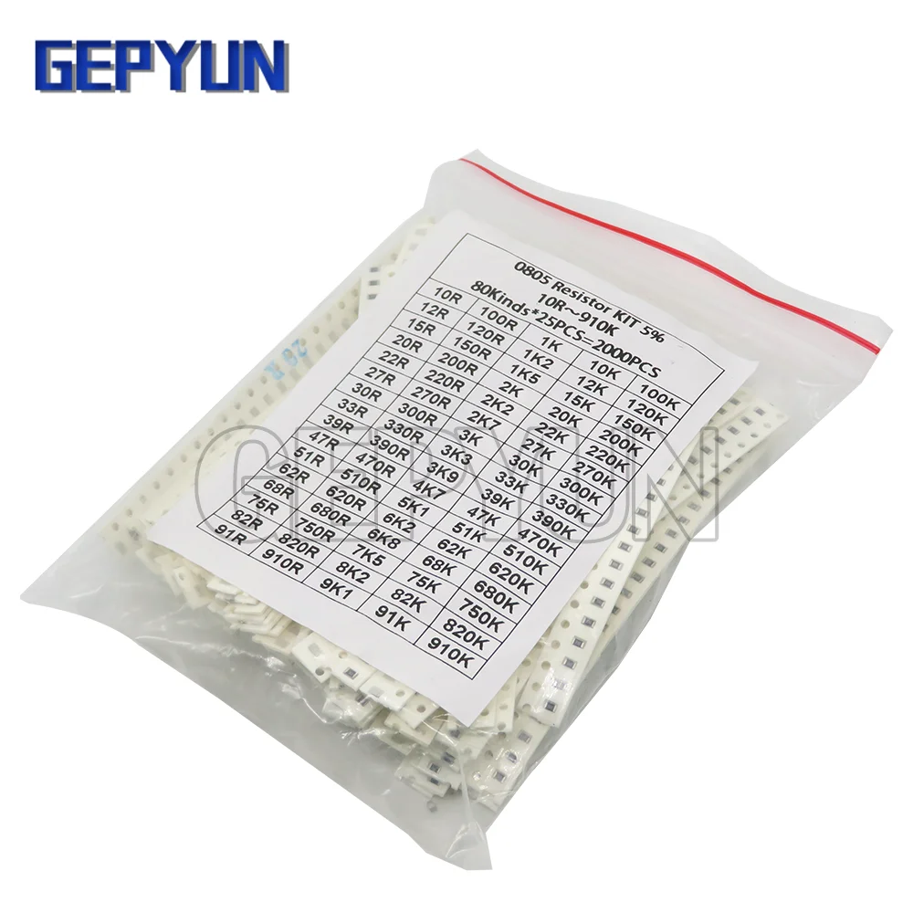2000 Stuks 5% 0402 Smd Weerstand Kit Diverse Kit 10ohm-1M Ohm 80Valuesx 25 Stuks = 2000Pcs Sample Kit