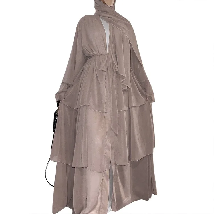 Zhiyiduoduo mode couture trois couches en mousseline de soie élégant Cardigan Robe Robe 21462 Abaya Ramadan dubaï luxe Islam élégant