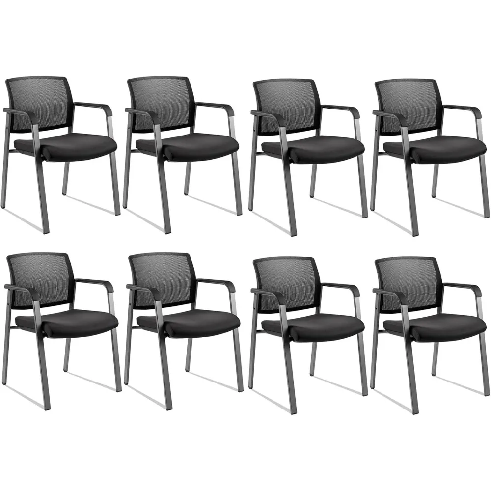 

No Wheels Conference Room Chairs Set of 8, Stackable Office Guest Reception Chair with Armrests, Mesh Back Waiting Room Chairs