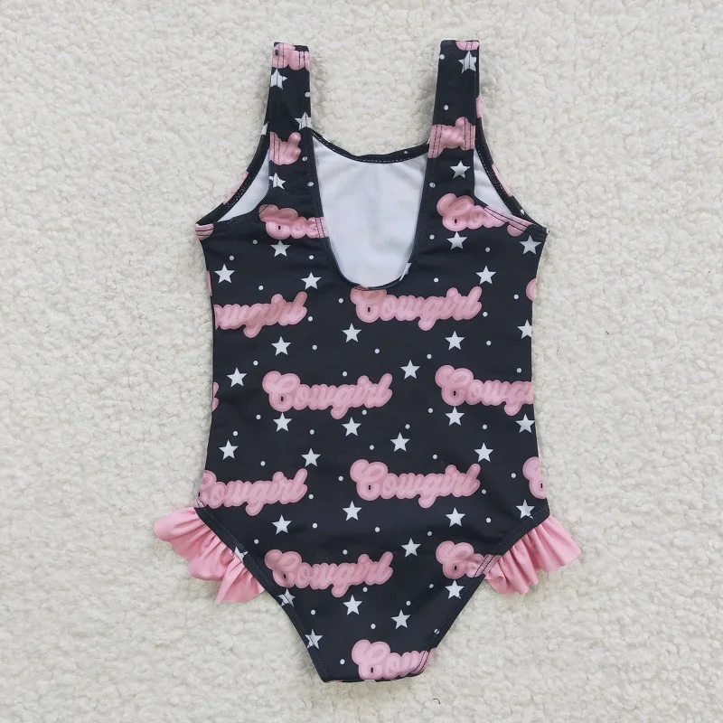 New Fashion Baby Girls Cowgirl Star Navy One Piece Swimsuit Wholesale Boutique Children Beach Clothes  RTS Fast TAT