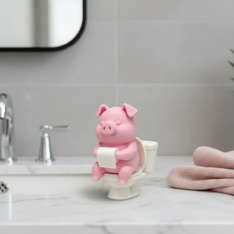 3D Printed Toilet Pig Figurine Cute Tissue Holding Design Resin Ornament Funny Home Bathroom Decor for Pig Lovers