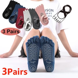 3 Pairs Bandage Yoga Fingers Socks Women Backless Non-slip Ankle Pilates Socks Solid Color Five Toe Floor Sport Low Cut Socks