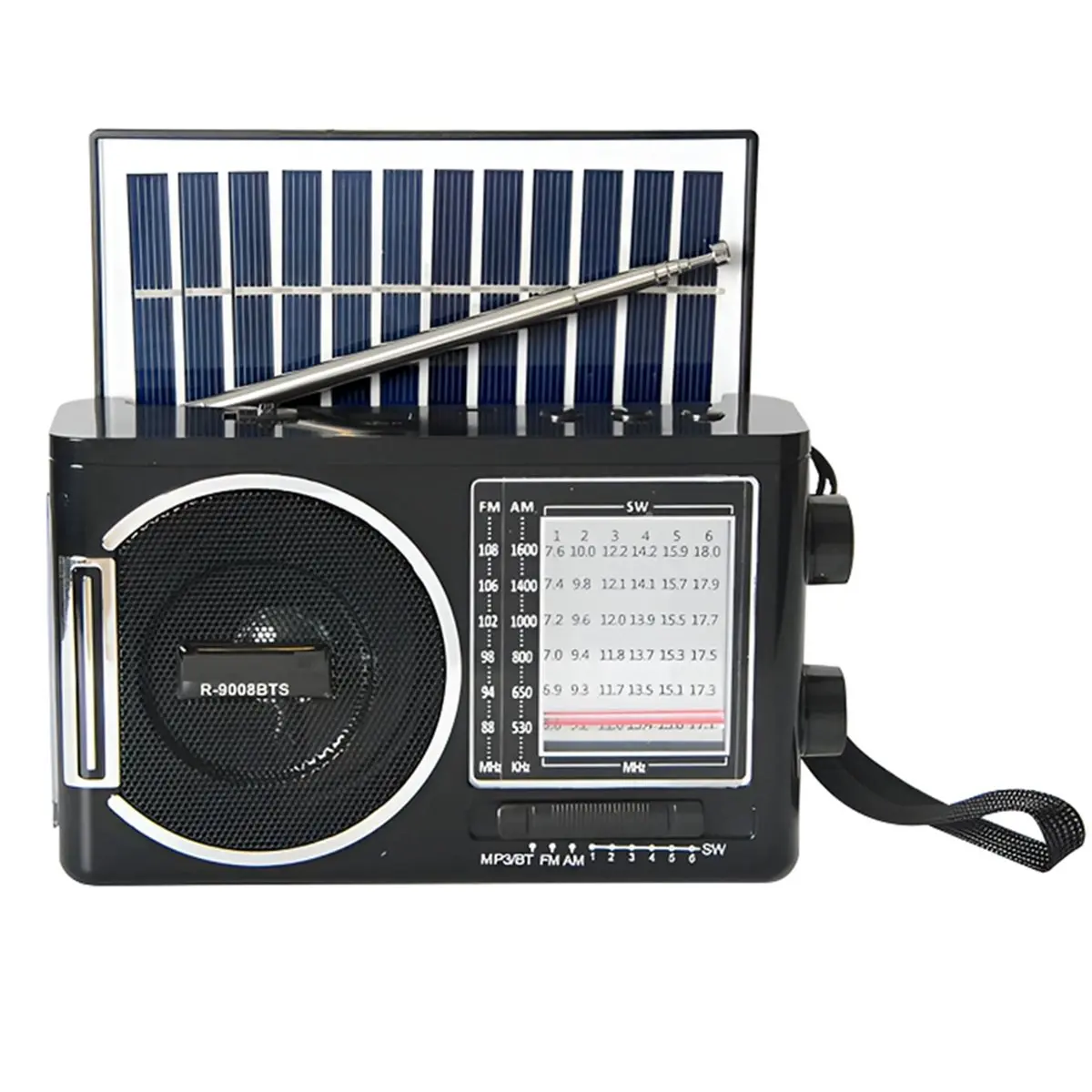 ★♠♥Y1786A Hot Sale-9008BTS Classic Solar Radio, AM/FM Speaker, USB/TF Card Interface, Suitable for Outdoor Activities