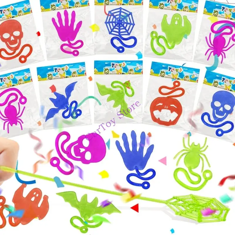50 Pack Stretchy Sticky Hands Halloween Party Supplies Assorted Spooky Shapes Non Toxic Vinyl Kids Classroom Activity Prize