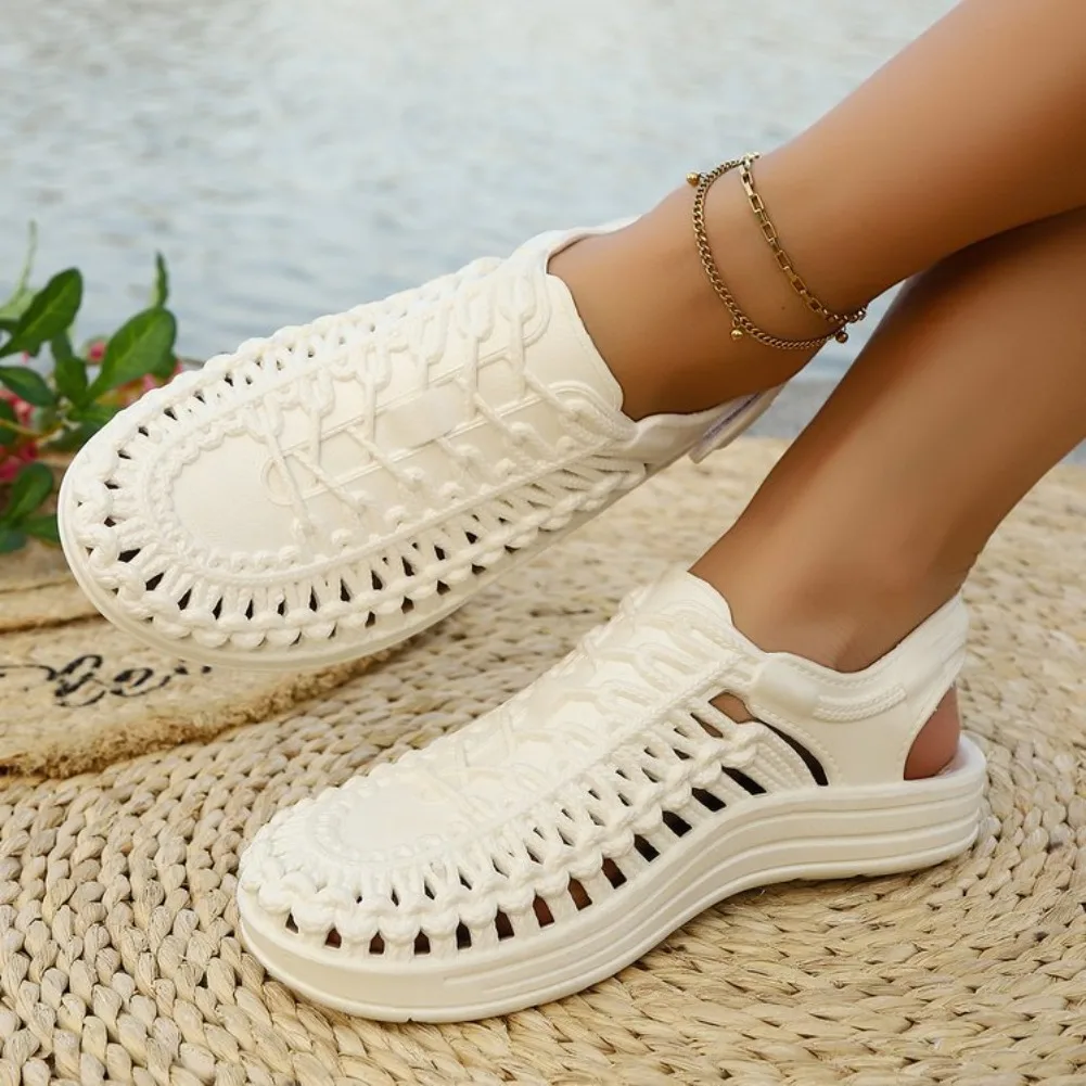 2025 NUEVAS sandalias gruesas para mujer, moda de verano para actividades al aire libre, sandalias de playa de fondo suave antideslizantes con punta abierta, cómodas