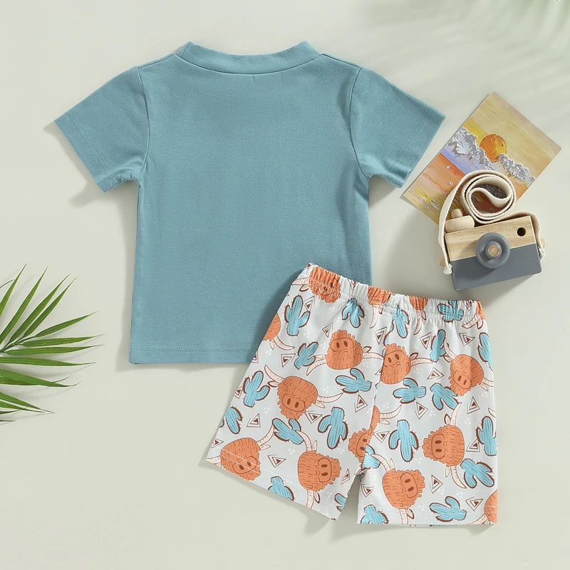 ملابس أطفال غربية ، طباعة بقرة ، تيشيرت بأكمام قصيرة ، شورت برباط ، ملابس أطفال ، الصيف ، 2 *