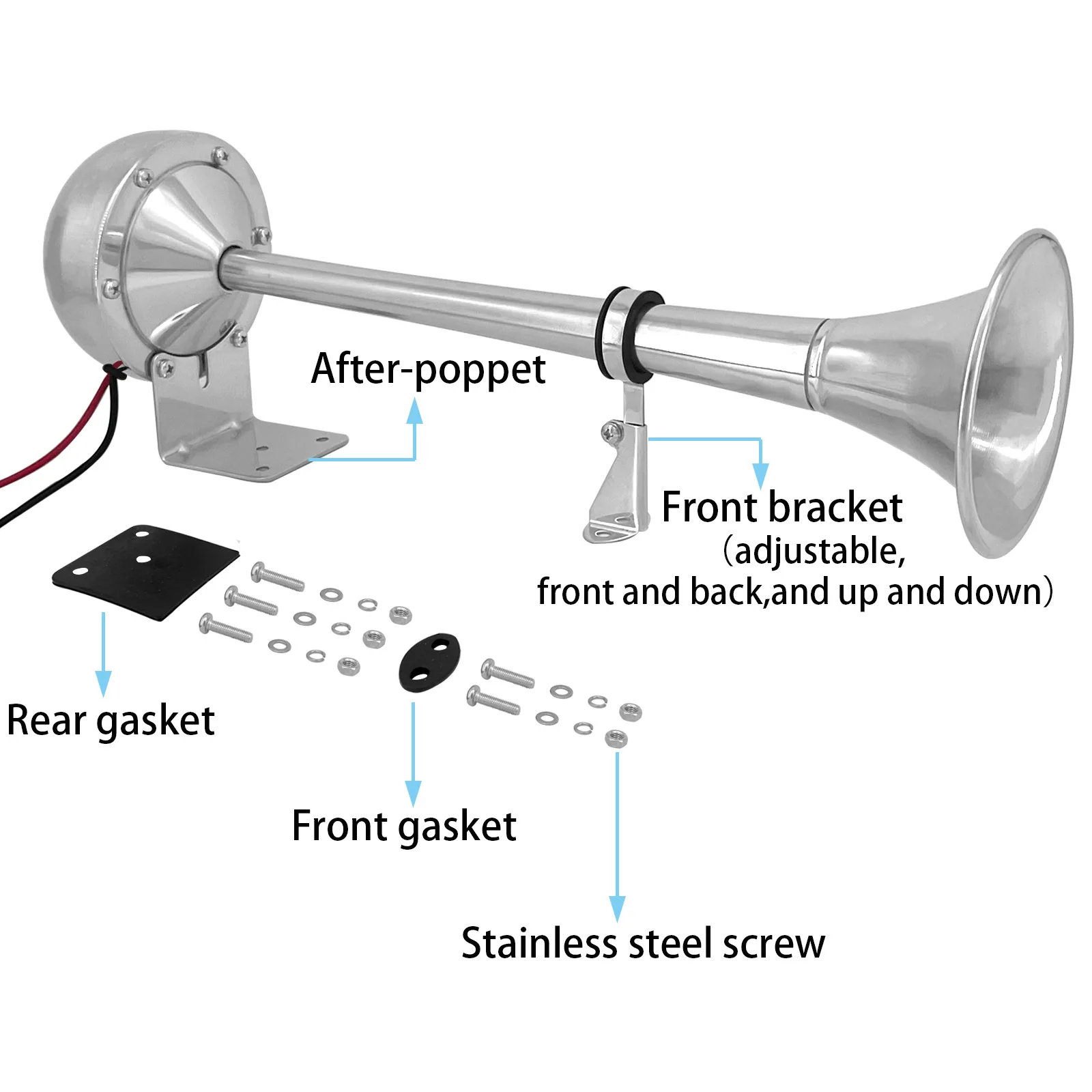 마린 액세서리 폰툰 보트 전기 단일 스테인레스 스틸 트럭 12v 트럼펫 경적