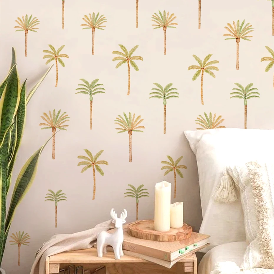 Boho Pink Coconut Palm Tree Children Wall Stickers Removable Nursery Wall Decals Poster Print Kids Bedroom Interior Home Decor